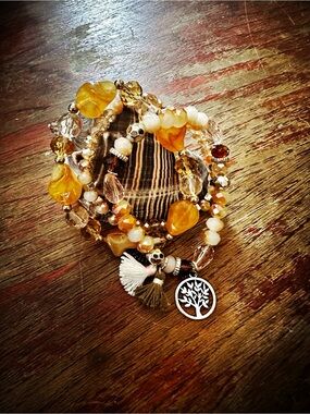 Orange Crystal Tree Charm Bracelet Trio
